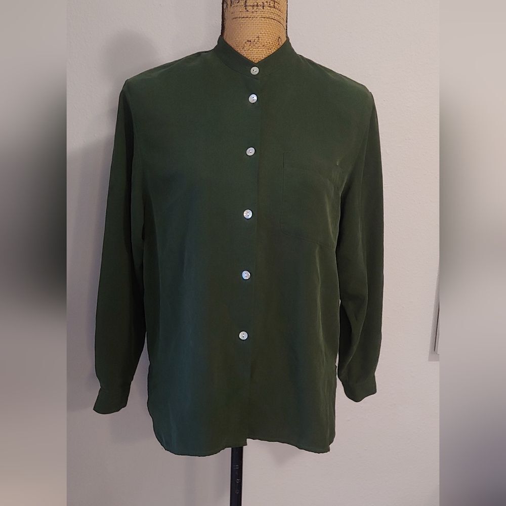 Rafaela Petites Vintage 100% Silk Long Sleeve Button Down Shirt Top Sz S